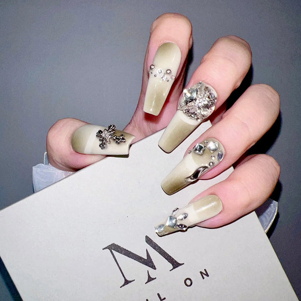 3d luxury diamond green coffin long press on nails