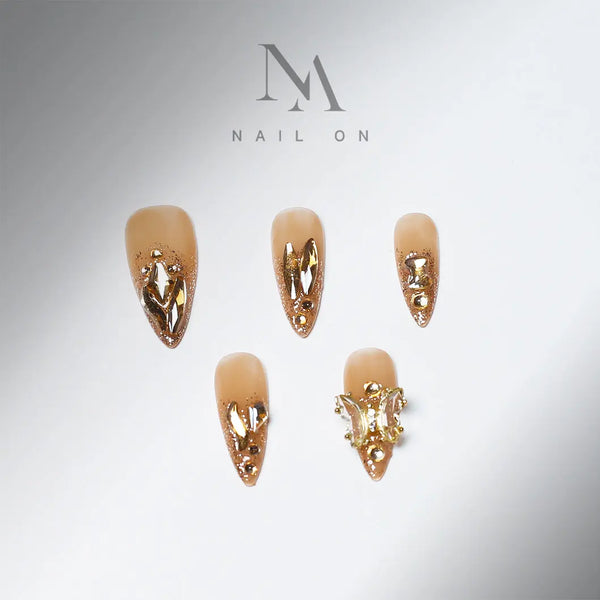 long stiletto gold 3d press on nails