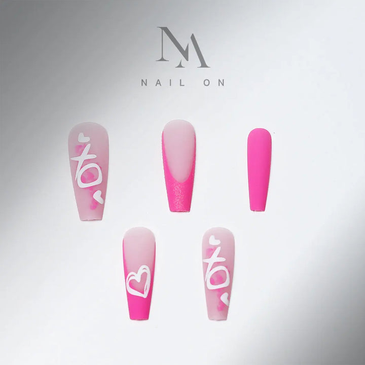 long pink cute coffin press on nails